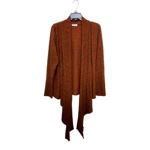 Rust Brown Ribbed Wrap Cardigan — Tie-Front Waterfall Collar 1X — Loveapella